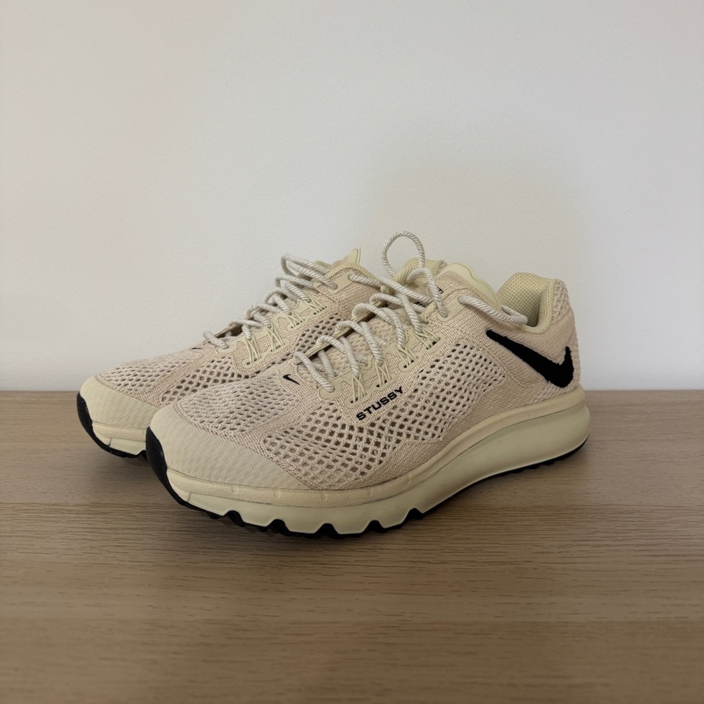 Nike x Stussy Cream Mesh Running Sneakers with Black Swoosh